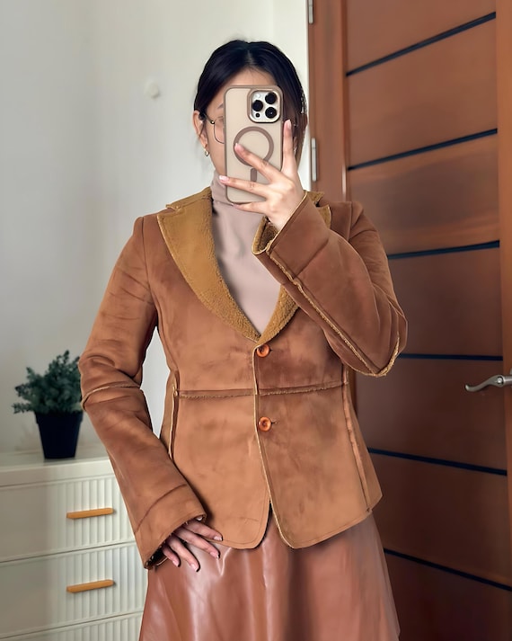 Vintage 70s Suede Leather Blazer: Western Style Sheepskin Coat