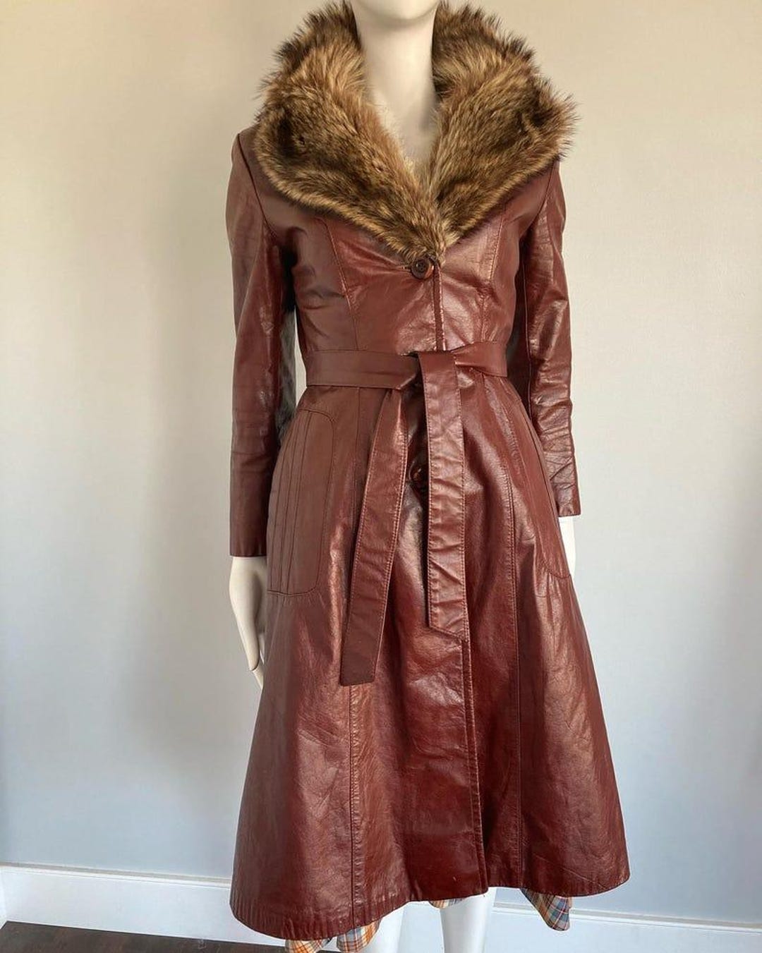 90年代風ヴィンテージゴシックシープスキンレザートレンチコート