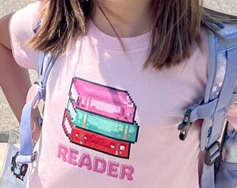 Kids' Reader Pixel Book T-Shirt: Fun Back to School Tee