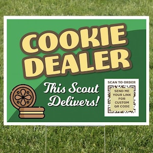 Girl Scout Cookie Yard sign with custom QR code | Cookie Dealer Sign for Yard | Outdoor Sign for Selling Cookies | Custom Digital Download