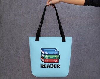 Retro Pixel Book Tote Bag: 90s Gamer Style, Book Lover Gift