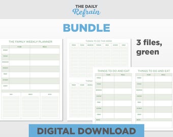 Weekly Meal Planner Printable: Green Nature Planner Bundle (Digital Download)