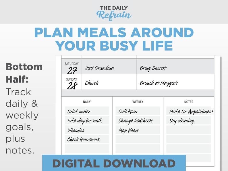 Family Meal Planner Template: Weekly Meal Plan, Daily Goals (digital ...