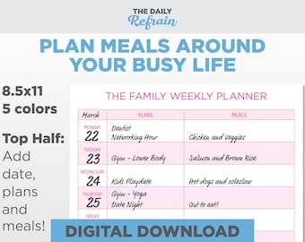 Pink Weekly Meal Planner: Printable Family Organizer (Digital Download)