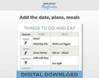 Sage Green Meal Planner Template: Weekly Calendar (Digital Download)