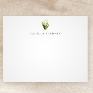 Aangepaste notitiekaarten lelietje-van-dalenbloem | Gepersonaliseerde briefpapier | Verjaardag mei | Betoverende Tuin | Grillig | Minimalistisch | Enveloppen