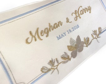 embroidery wedding pillows Meghan Harry silk gold silver blue Downton Abbey something blue madrina padrino de cojines luxury
