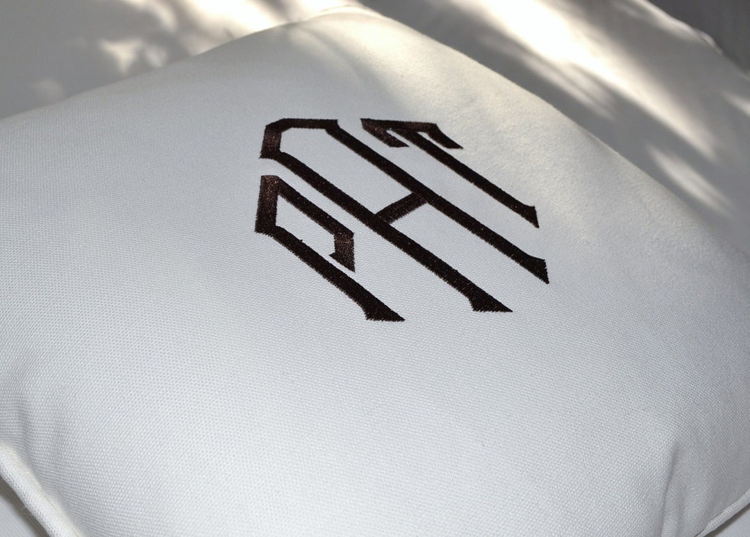 Custom Embroidered Monogram Pillow Sunbrella White Outdoor - Etsy