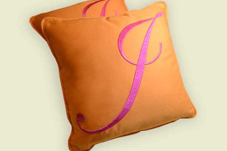Embroidery monogram pillow orange sunbrella indoor outdoor Etsy