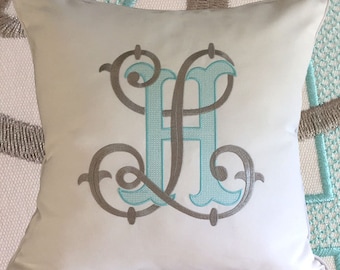 embroidery custom monogram wedding pillow sunbrella linen bridal shower padrino madrina de cojines any color any fabric