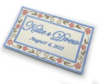 wedding dress label something blue custom embroidered luxurious silk polyester cream color and metallic gold