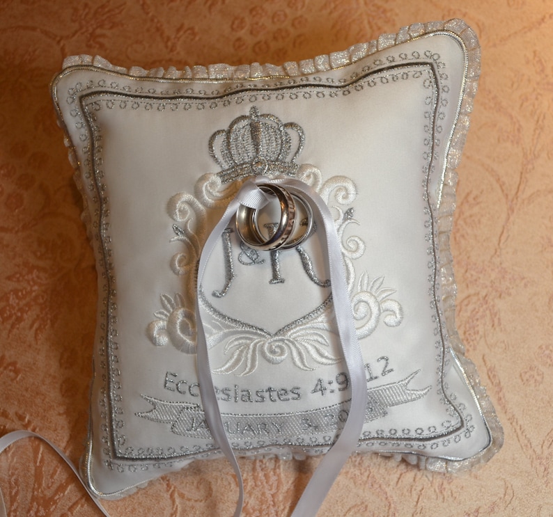 Wedding Ring Pillow Embroidery Monogram Bridal Something Blue Etsy