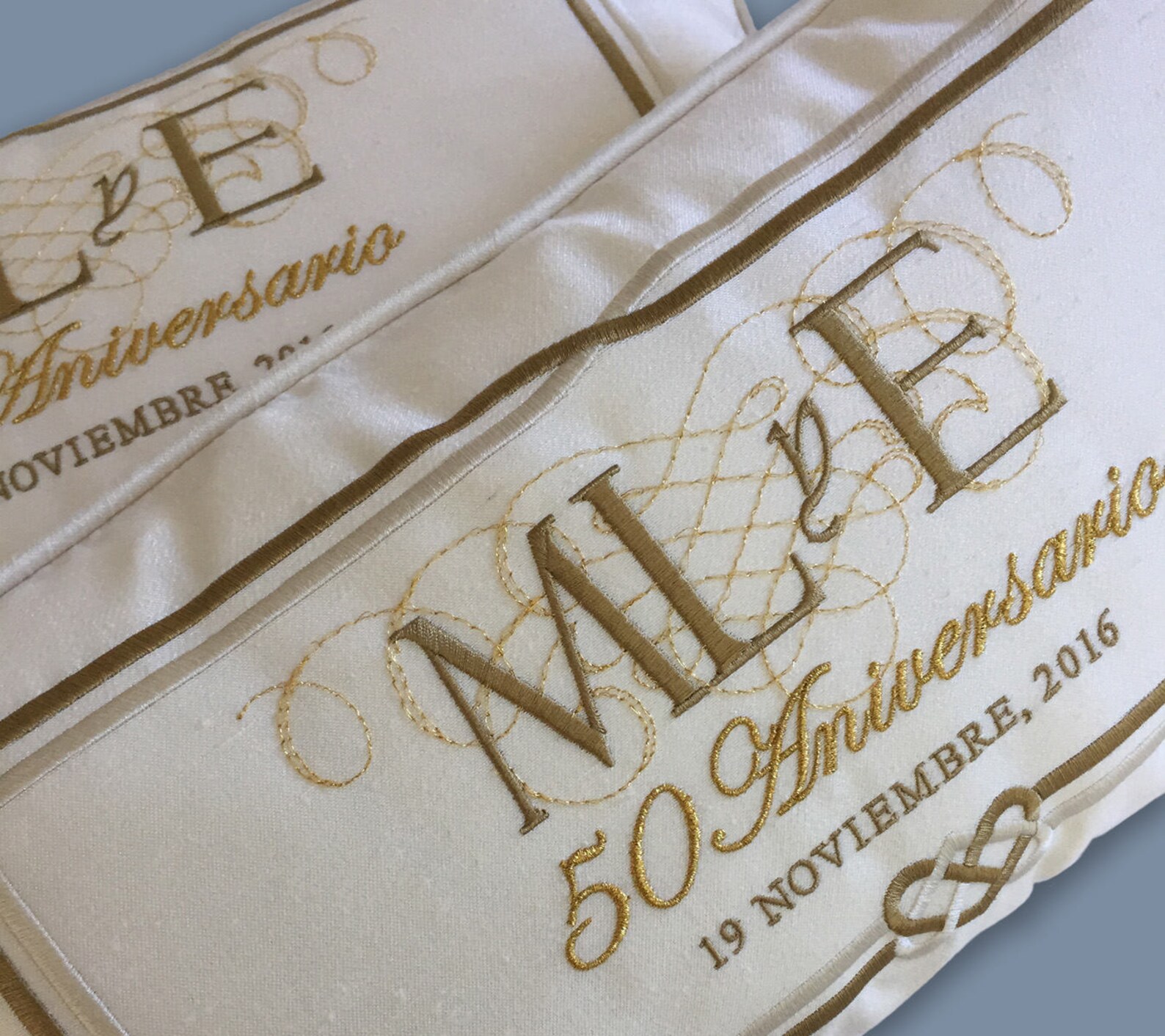 Embroidered Wedding Anniversary Pillows Linen Satin Padrino Etsy