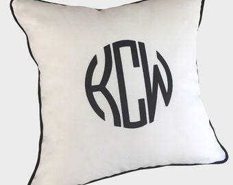 custom embroidered monogram pillow bedroom patio living room sunbrella cotton white black other colors children baby nursery