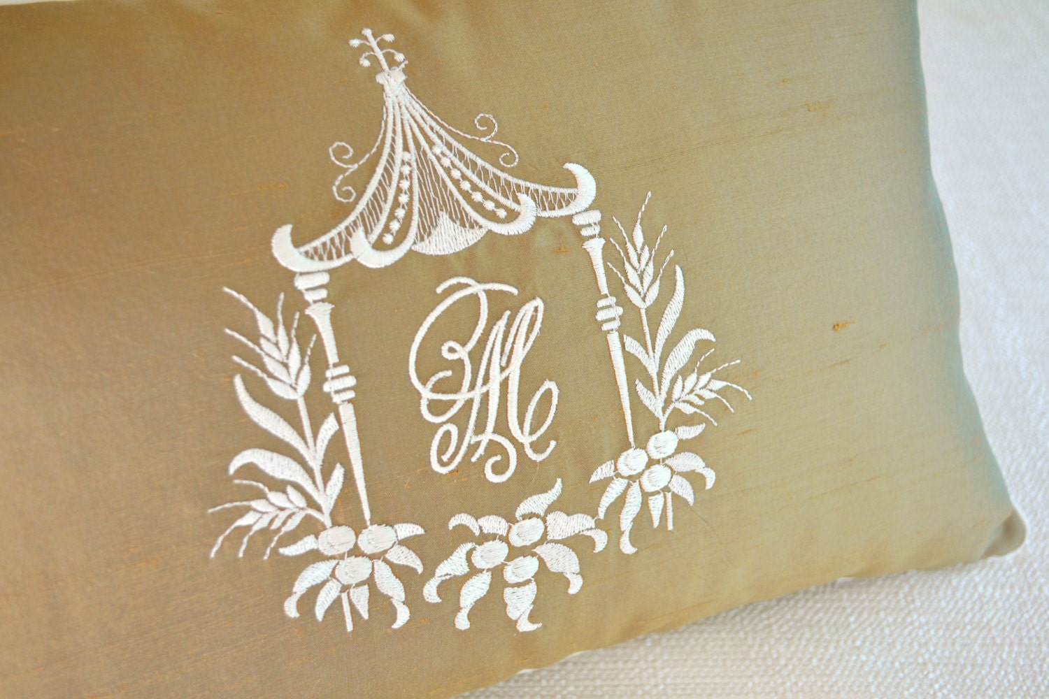 Draper Monogram Pagoda Monogram Embroidery Dorothy Draper Bronze Antique Gold Silk ...