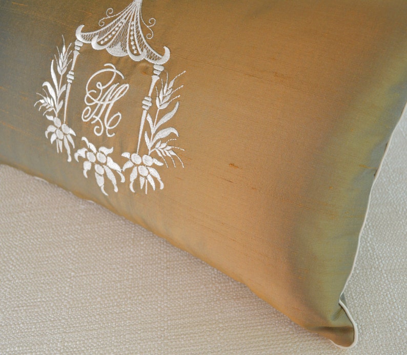 Draper Monogram Pagoda Monogram Embroidery Dorothy Draper Bronze Antique Gold Silk ...