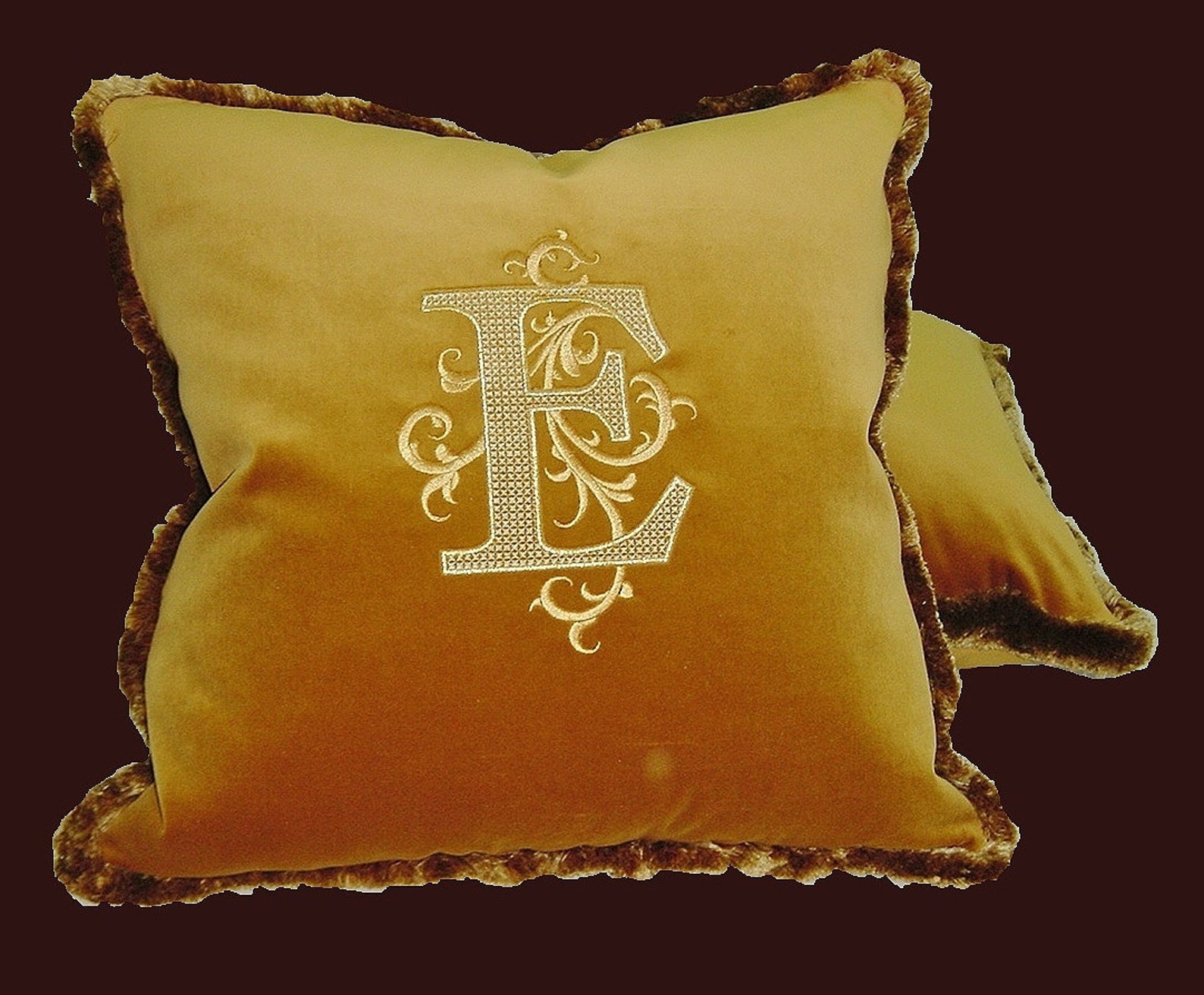 Embroidery monogram pillow luxury gold velvet metallic gold Etsy