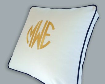 custom embroidered monogram pillow bedroom patio living room cotton sunbrella white colors children baby nursery