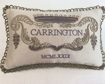 anniversary pillow MIDAS TOUCH rings bearer exquisite pillow custom embroidered with monogram or name silk antique trim metallic gold luxe