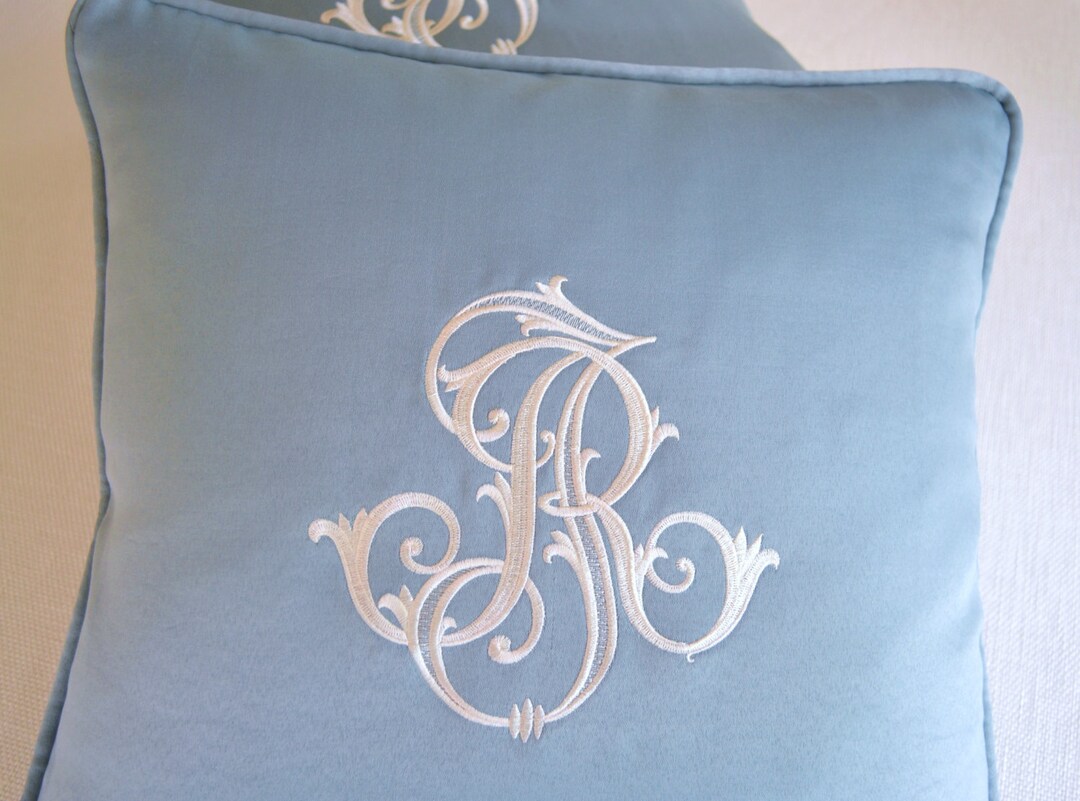 EMBROIDERED MONOGRAM PILLOW Custom Made Extra Large Monogram Ivory Spa