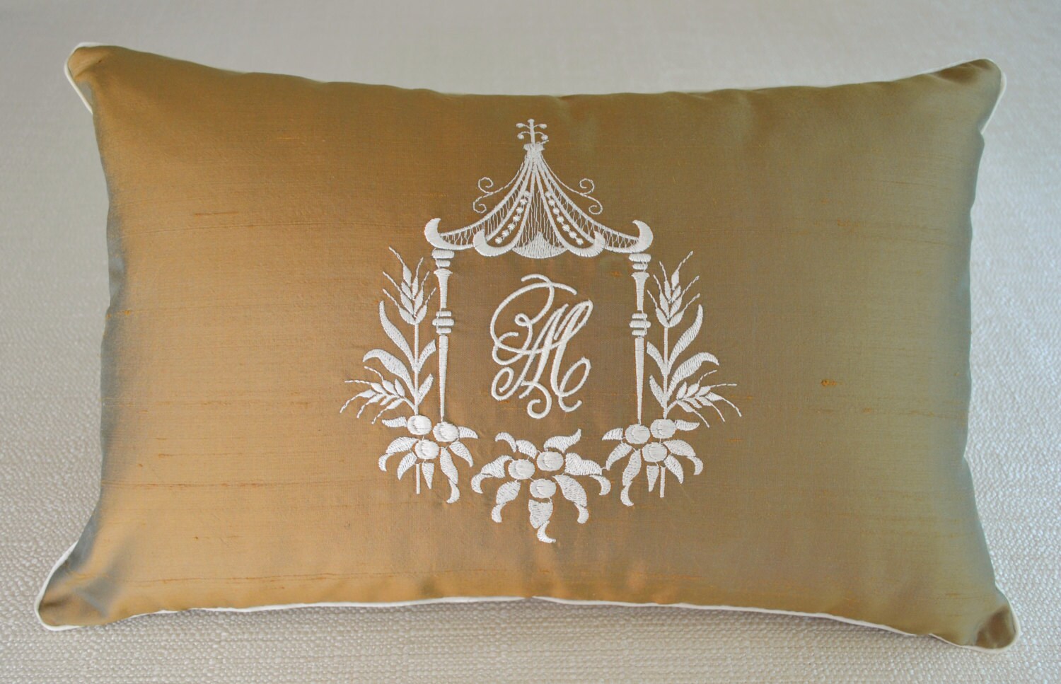 Draper Monogram Pagoda Monogram Embroidery Dorothy Draper Bronze Antique Gold Silk ...