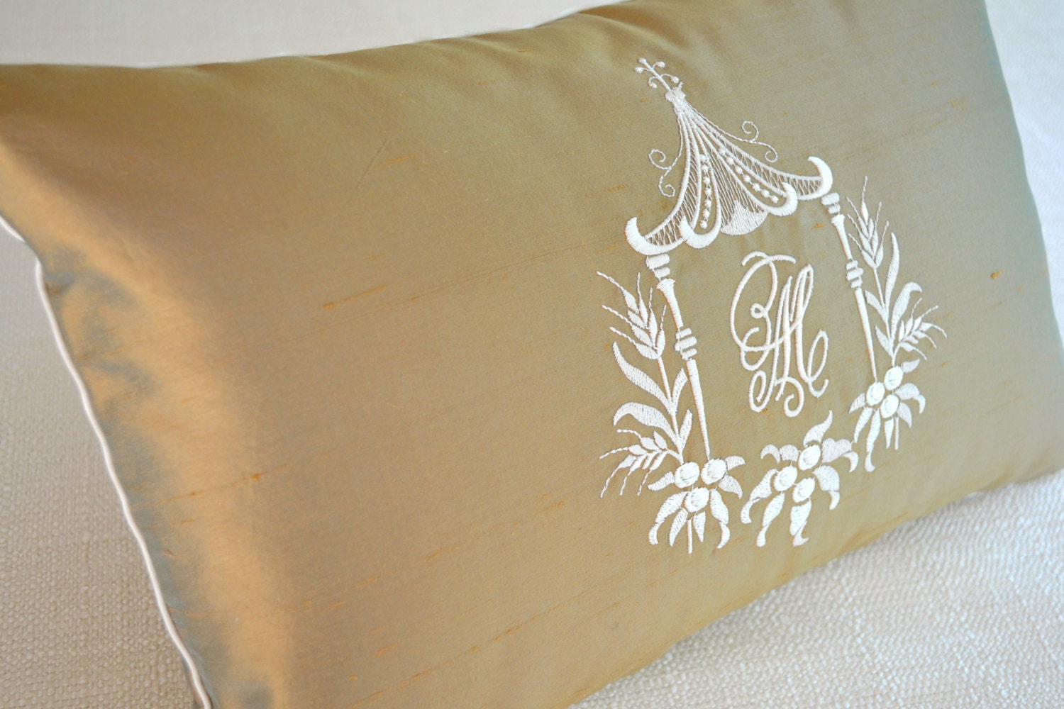 Draper Monogram Pagoda Monogram Embroidery Dorothy Draper Bronze Antique Gold Silk ...