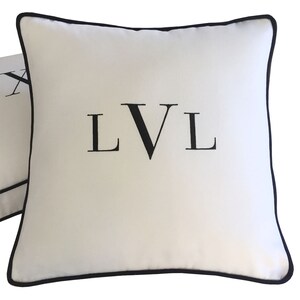 pillow embroidered white cotton sunbrella black monogram