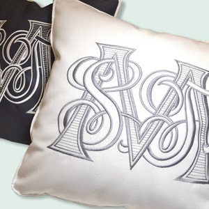 EMBROIDERY MONOGRAM PILLOW - New Style  - White navy blue Sunbrella, Cotton- Any Color Embroidery and Trim - Any Size