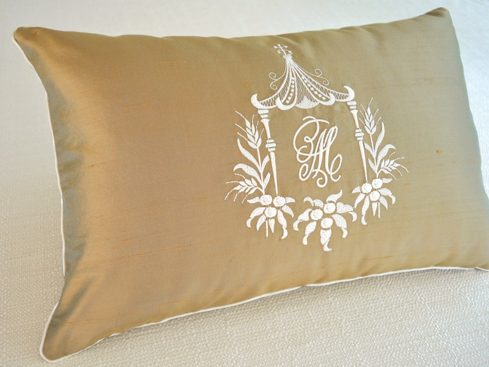Draper Monogram Pagoda Monogram Embroidery Dorothy Draper Bronze Antique Gold Silk ...