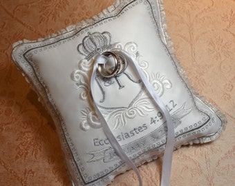 wedding ring pillow embroidery monogram bridal something blue padrino de cojines madrina silk antique trim