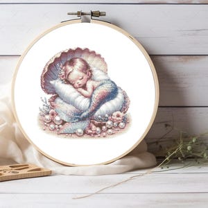 Plantilla de punto de cruz de mini sirena dulce: proyecto de costura divertido, para decoración de niñas, decoración de guardería, fácil de hacer, compatible con Pattern Keeper