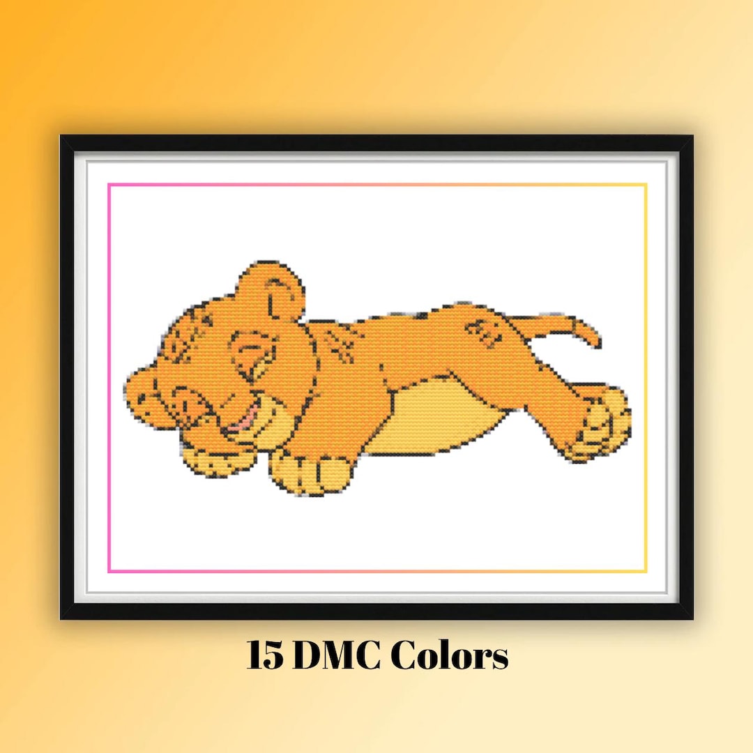 Sleeping Baby Simba Cross Stitch Pattern PDF, Cartoon Lion Cub X Stitch ...