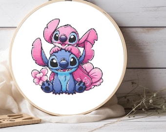 Stich und rosa Stich Kreuzstichmuster, für Kinderzimmer Dekor, Kinderzimmer Wandkunst, Geschenk für Mädchen, Geschenk für Kinder, Pattern keeper Kompatibel