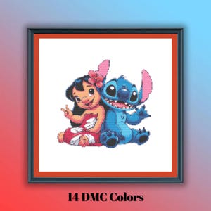 Patrón de punto de cruz de Lilo y Stitch, patrón para habitación infantil, decoración de pared, regalo para niños, archivo PDF compatible con Pattern Keeper