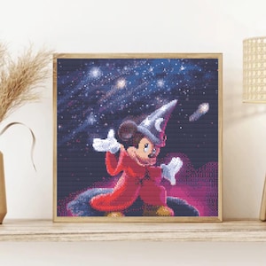 Sweet Mickey Mouse Cross Stitch Pattern, Cartoon Cross Stitch Pattern, Space Theme Mickey Mouse Design, For Nursery Decor, Instant PDF File