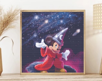 Sweet Mickey Mouse Cross Stitch Pattern, Cartoon Cross Stitch Pattern, Space Theme Mickey Mouse Design, For Nursery Decor, Instant PDF File