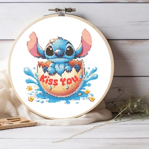 Stitch Kiss You Cross Stitch Pattern, Sweet Baby Stitch Pattern, Gift For Girls, For Nursery Decor, Kids Room Wall Art, Instant PDF Download