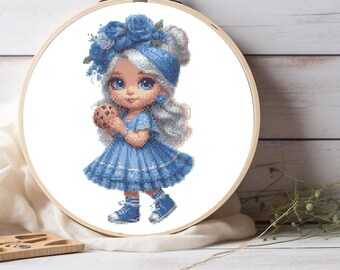 Sweet Child Cross Stitch Pattern - Adorable Girl Design for Nursery Decor - Easy DIY Embroidery Chart PDF