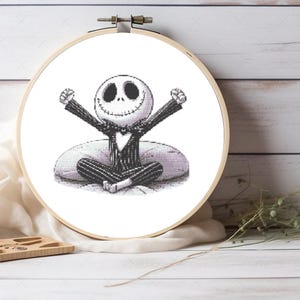 Joyful Little Jack Skellington Cross Stitch Pattern – Easy to Follow – Whimsical PDF DIY Hoop Art for Halloween Nursery Decor Fans
