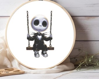 Cute Jack Skellington Cross Stitch Pattern - Design for Halloween Decor, Mini Jack Skellington Cross Stitch Chart - DIY Embroidery Project