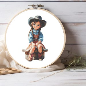 Cute Cowgirl cross stitch pattern, For kids decor, For Wall Decor, For Home decor, Gift for kids, Easy to Make, Pattern Keeper compatible
