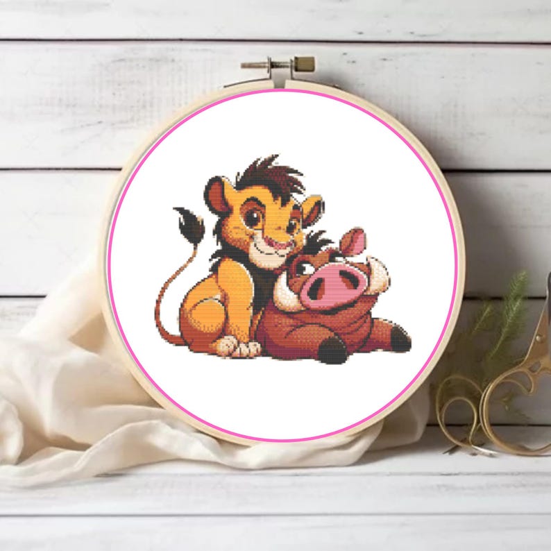 Pumba and Simba Friendship Cross Stitch Pattern - Cute Lion Simba ...