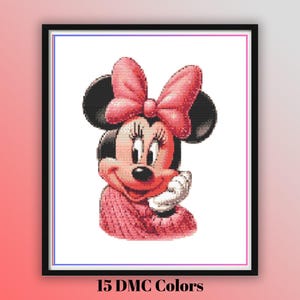Sweet Minnie Mouse Cross Stitch Pattern – Whimsical and Cute Character Design – PDF Embroidery Chart for Kids Room or Fun Handmade Projects