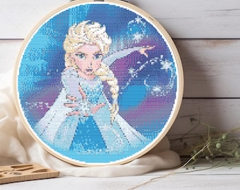 Die Eiskönigin Elsa Eisprinzessin Kreuzstich Anleitung - Die Eiskönigin - Eisprinzessin im Kreuzstichmuster - PDF Stickvorlage für Märchen und DIY Hoop Art Liebhaber