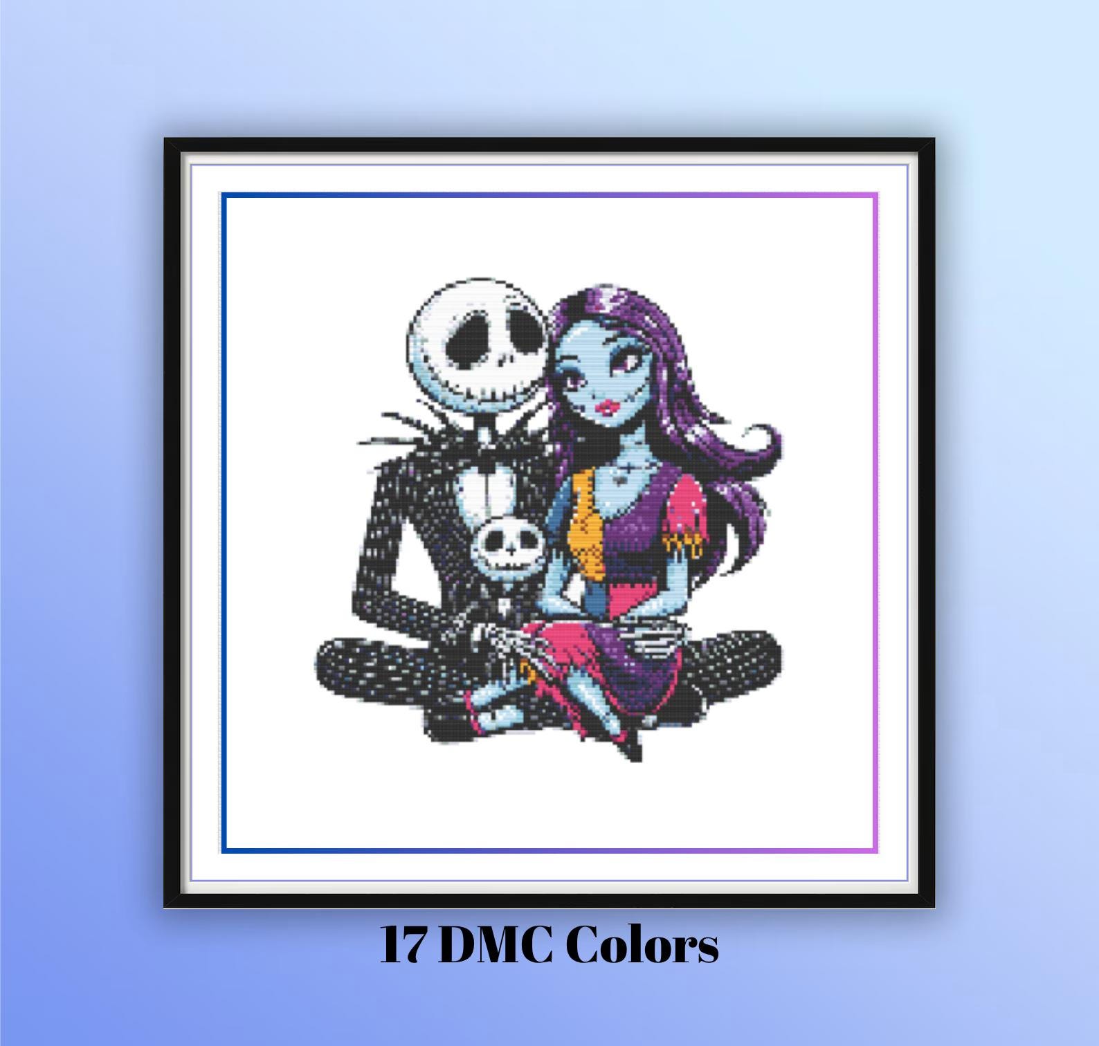 Jack Skellington, Sally und Baby Jack Kreuzstich Muster - Einfach zu Folgen - Gothic Familie PDF DIY für Gruselige Kinderzimmer und Hoop Art Liebhaber