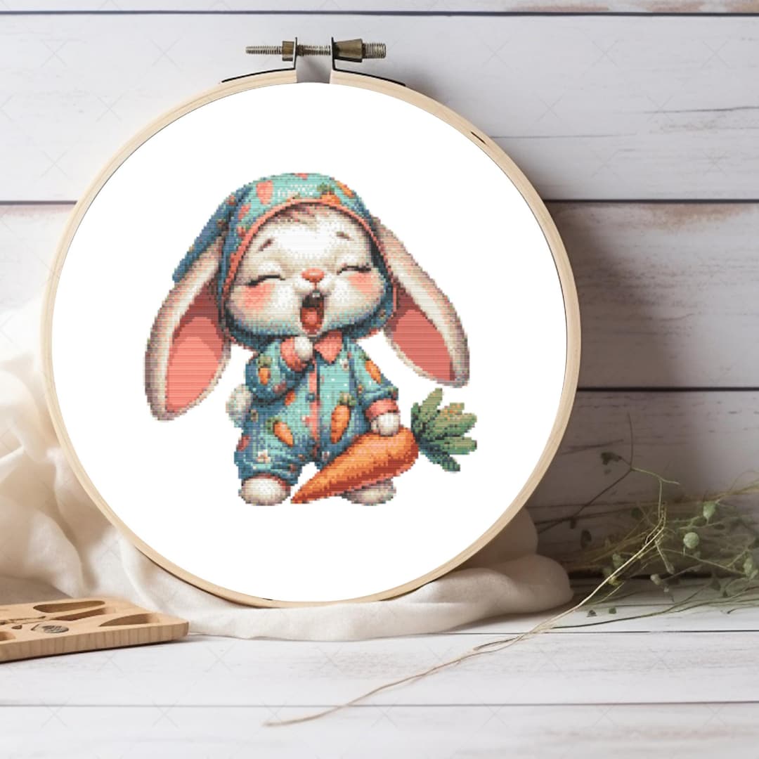 Sleepy Bunny Cross Stitch Pattern - Adorable Rabbit Embroidery Chart ...