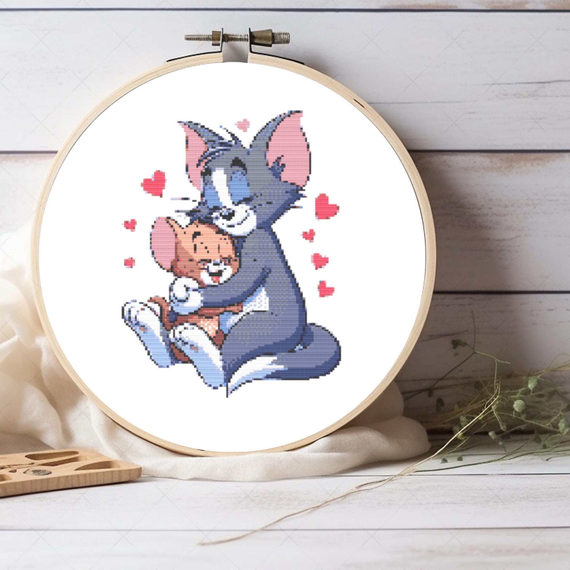 Tom and Jerry Hugging Cross Stitch Pattern: Cartoon X Stitch for Kids Room & Nursery Decor, Instant PDF Download