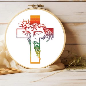 Jesus Christ Head And Cross Cross Stitch Pattern - Modern Religious Embroidery - Gift For Churchgoing Person - Pattern Keeper Compatible PDF