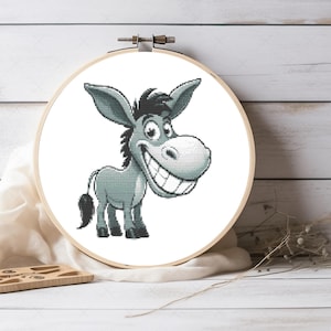 Funny Donkey Cross Stitch Pattern – Easy to Follow – Whimsical Farm Animal Art for Hoop Art Lovers and Rustic Country Home Decor