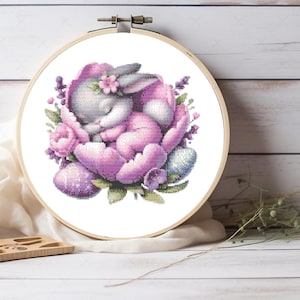 Cute Easter Baby Bunny Cross Stitch Pattern - Cute Bunny Pattern, Nursery Decor - Design Cross Stitch Chart for Crafters Who Love Cute Bunny